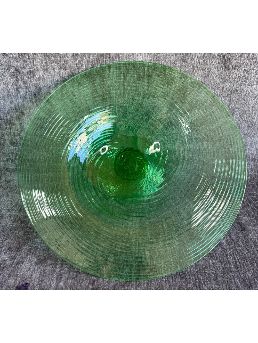 Vintage Green Art Glass Centerpiece Pedestal Bowl Swirl Wide Flared Rim 12.5"